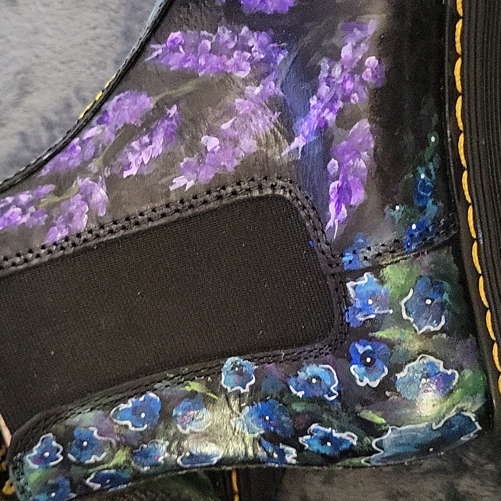 Handpainted Doc Marten Chelsea Platform Boots Sunflower Design One of a Kind! - Picture 5 of 16